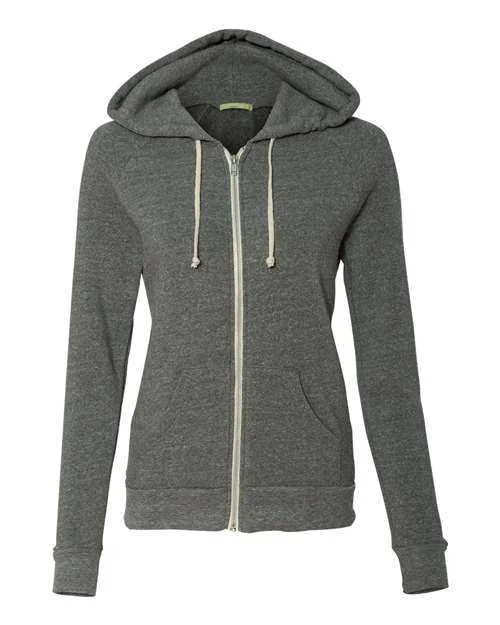 Alternative 9573 Womens Adrian Eco-Fleece Full-Zip Hooded Sweatshirt - Eco Grey Hoodie with Color Block Contrast Stylish Alternative 9573 Womens Adrian Eco-Fleece Full-Zip Hooded Sweatshirt - Eco Grey Hoodie with Color Block Contrast Stylish