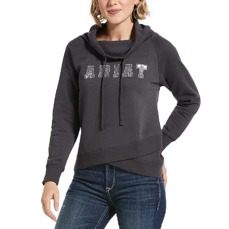 Ariat Women's Sequin Logo Pullover Sweatshirt Hoodie with Button Classic Timeless