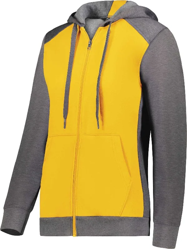 Augusta 6901 Ladies Three-Season Fleece Full Zip Hoodie - Gold Carbon Heather Cotton Hoodie Fleece Lining Warmth Augusta 6901 Ladies Three-Season Fleece Full Zip Hoodie - Gold Carbon Heather Cotton Hoodie Fleece Lining Warmth