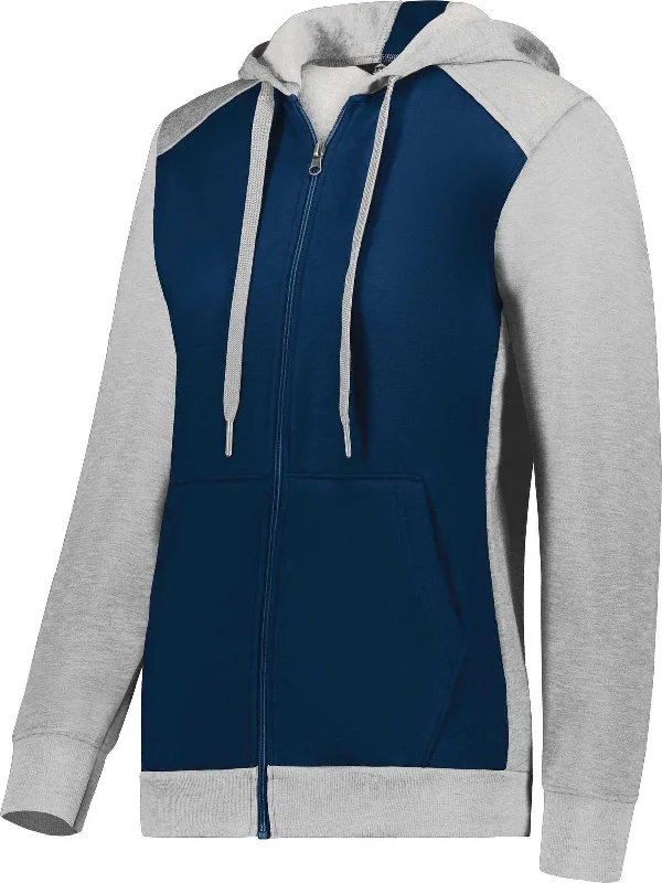 Augusta 6901 Ladies Three-Season Fleece Full Zip Hoodie - Navy Gray Heather Hoodie Jacket Zipper Layering Augusta 6901 Ladies Three-Season Fleece Full Zip Hoodie - Navy Gray Heather Hoodie Jacket Zipper Layering