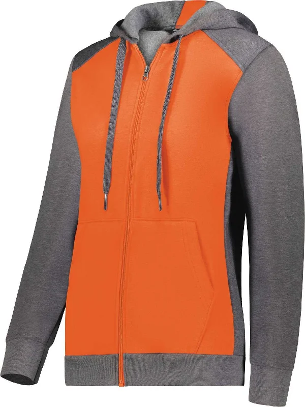Augusta 6901 Ladies Three-Season Fleece Full Zip Hoodie - Orange Carbon Heather Hoodie with Logo Branding Identity Augusta 6901 Ladies Three-Season Fleece Full Zip Hoodie - Orange Carbon Heather Hoodie with Logo Branding Identity
