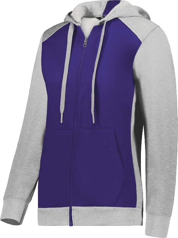 Augusta 6901 Ladies Three-Season Fleece Full Zip Hoodie - Purple Gray Heather Hoodie with Hood Adjustable Protection Augusta 6901 Ladies Three-Season Fleece Full Zip Hoodie - Purple Gray Heather Hoodie with Hood Adjustable Protection