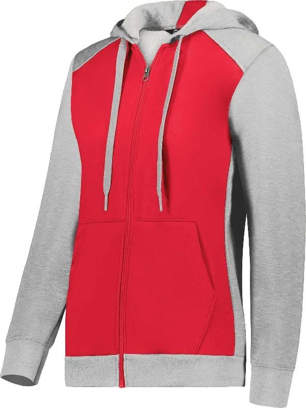 Augusta 6901 Ladies Three-Season Fleece Full Zip Hoodie - Scarlet Gray Heather Hoodie with Thumb Holes Functional Cozy Augusta 6901 Ladies Three-Season Fleece Full Zip Hoodie - Scarlet Gray Heather Hoodie with Thumb Holes Functional Cozy
