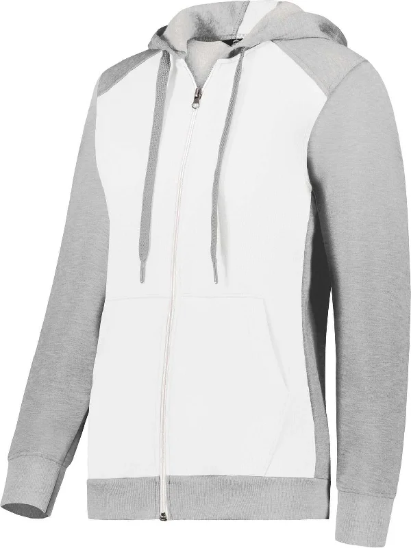 Augusta 6901 Ladies Three-Season Fleece Full Zip Hoodie - White Gray Heather Hoodie with Zipper Versatile Modern Augusta 6901 Ladies Three-Season Fleece Full Zip Hoodie - White Gray Heather Hoodie with Zipper Versatile Modern