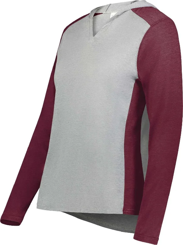 Augusta 6902 Ladies Gameday Vintage Hoodie - Gray Heather Maroon Heather Hoodie with Color Block Contrast Stylish Augusta 6902 Ladies Gameday Vintage Hoodie - Gray Heather Maroon Heather Hoodie with Color Block Contrast Stylish