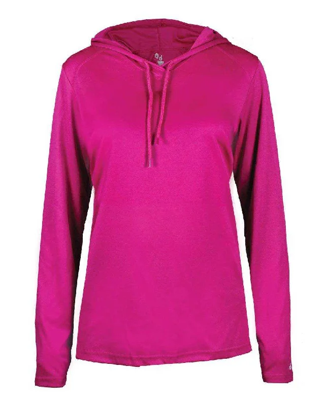 Badger Sport 4165 B-Core Long Sleeve Ladies Hoodie Tee - Hot Pink