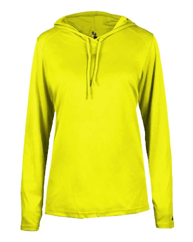 Badger Sport 4165 B-Core Long Sleeve Ladies Hoodie Tee - Safety Yellow Green