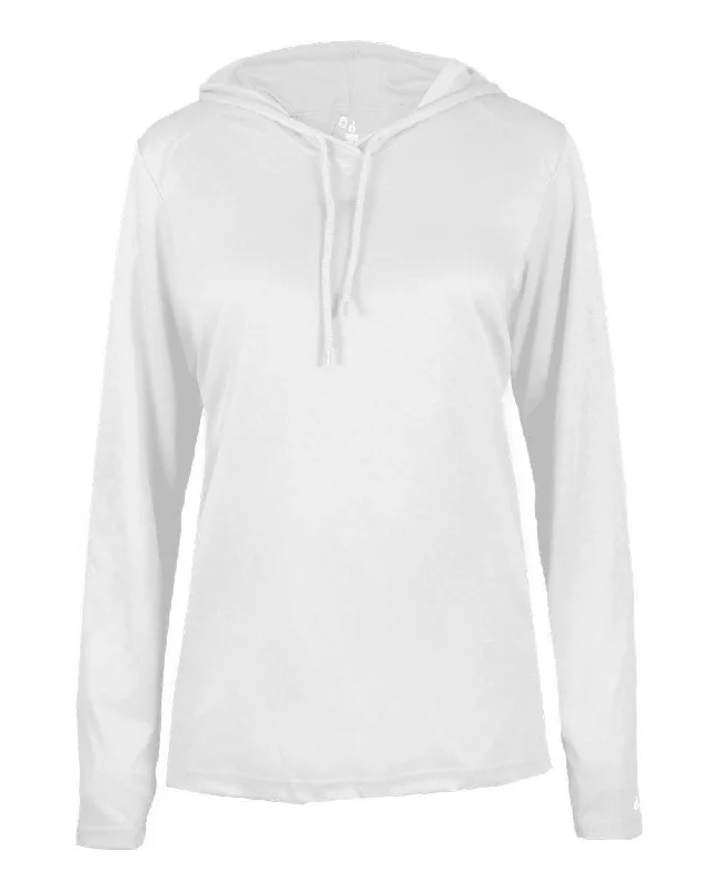 Badger Sport 4165 B-Core Long Sleeve Ladies Hoodie Tee - White