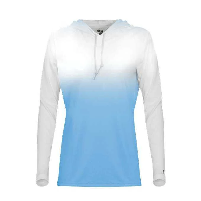 Badger Sport 4208 Ombre Women's Hoodie Tee - White Columbia Blue