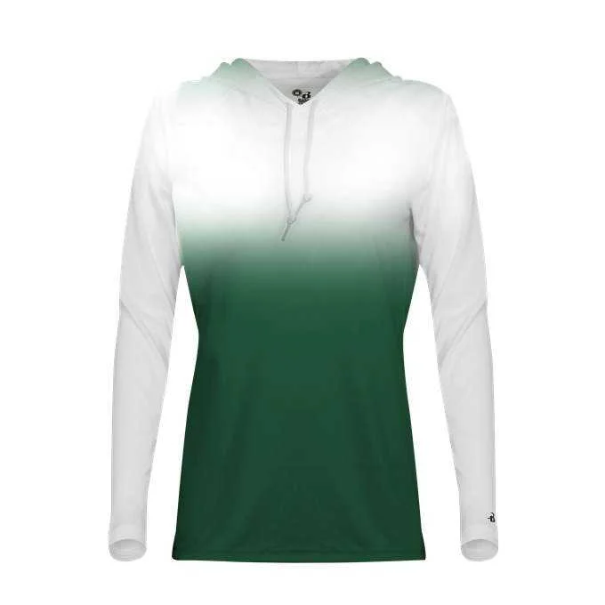 Badger Sport 4208 Ombre Women's Hoodie Tee - White Forest