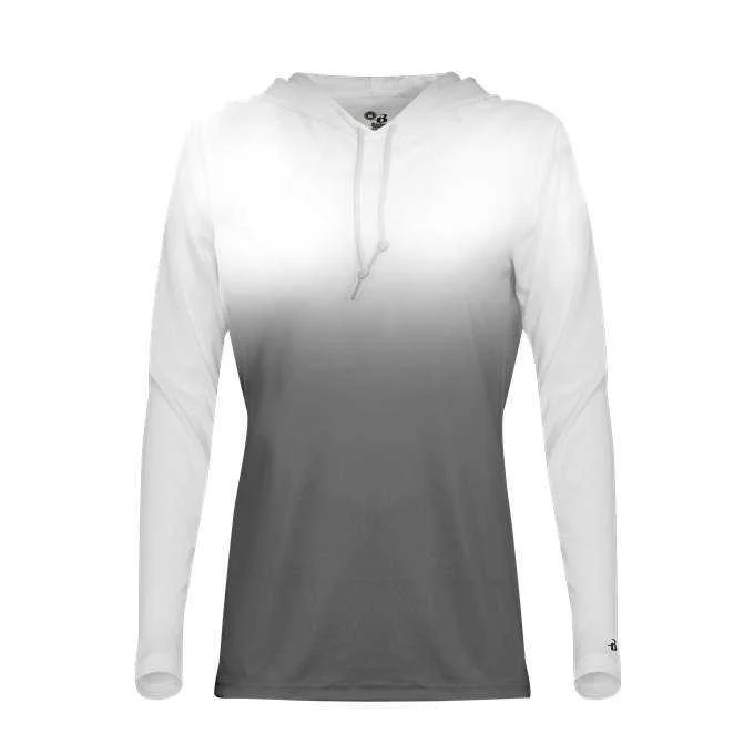 Badger Sport 4208 Ombre Women's Hoodie Tee - White Graphite