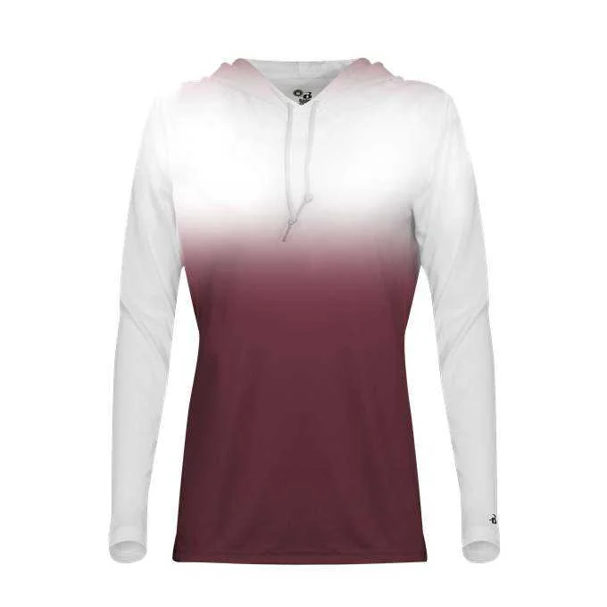 Badger Sport 4208 Ombre Women's Hoodie Tee - White Maroon