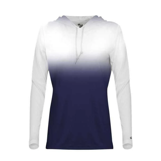 Badger Sport 4208 Ombre Women's Hoodie Tee - White Navy