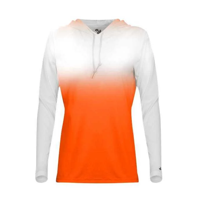 Badger Sport 4208 Ombre Women's Hoodie Tee - White Orange