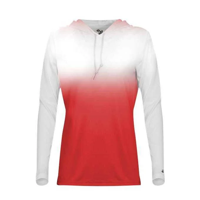 Badger Sport 4208 Ombre Women's Hoodie Tee - White Red