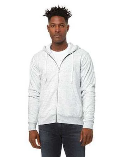 Bella + Canvas 3739 Unisex Poly-Cotton Fleece Full-Zip Hooded Sweatshirt - Ash