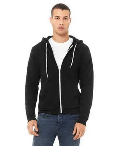 Bella + Canvas 3739 Unisex Poly-Cotton Fleece Full-Zip Hooded Sweatshirt - Black