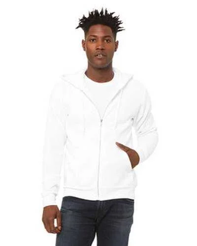 Bella + Canvas 3739 Unisex Poly-Cotton Fleece Full-Zip Hooded Sweatshirt - Dtg White