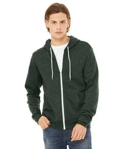 Bella + Canvas 3739 Unisex Poly-Cotton Fleece Full-Zip Hooded Sweatshirt - Heather Forest