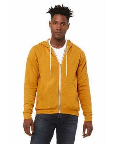 Bella + Canvas 3739 Unisex Poly-Cotton Fleece Full-Zip Hooded Sweatshirt - Heather Mustard