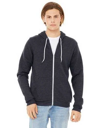 Bella + Canvas 3739 Unisex Poly-Cotton Fleece Full-Zip Hooded Sweatshirt - Heather Navy