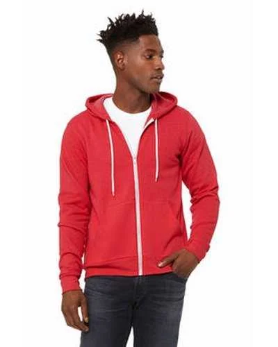 Bella + Canvas 3739 Unisex Poly-Cotton Fleece Full-Zip Hooded Sweatshirt - Heather Red