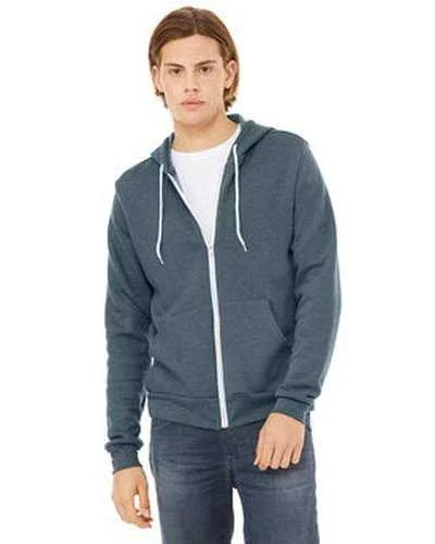 Bella + Canvas 3739 Unisex Poly-Cotton Fleece Full-Zip Hooded Sweatshirt - Heather Slate