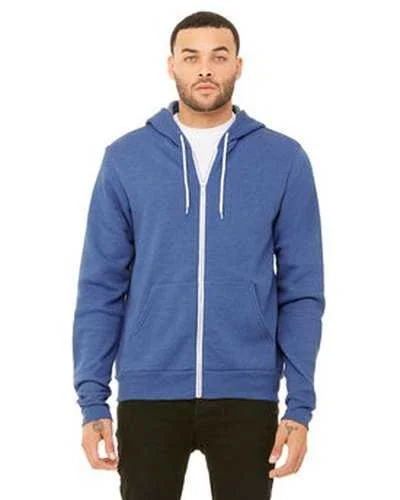 Bella + Canvas 3739 Unisex Poly-Cotton Fleece Full-Zip Hooded Sweatshirt - Heather True Royal