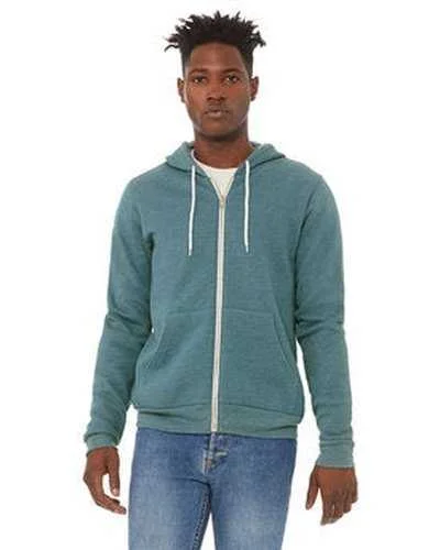 Bella + Canvas 3739 Unisex Poly-Cotton Fleece Full-Zip Hooded Sweatshirt - Heather Deep Teal