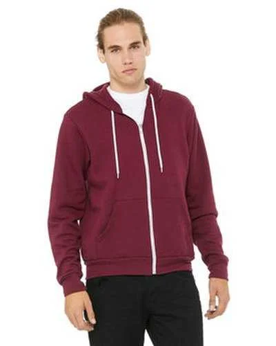 Bella + Canvas 3739 Unisex Poly-Cotton Fleece Full-Zip Hooded Sweatshirt - Maroon