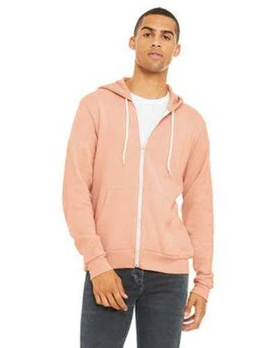 Bella + Canvas 3739 Unisex Poly-Cotton Fleece Full-Zip Hooded Sweatshirt - Peach