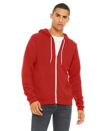 Bella + Canvas 3739 Unisex Poly-Cotton Fleece Full-Zip Hooded Sweatshirt - Red