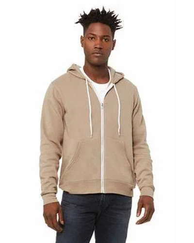 Bella + Canvas 3739 Unisex Poly-Cotton Fleece Full-Zip Hooded Sweatshirt - Tan