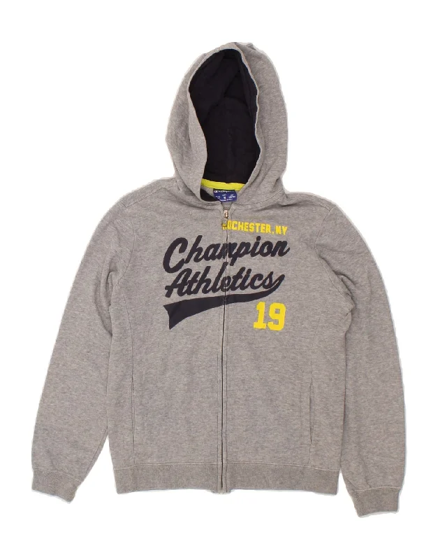 CHAMPION Boys Graphic Zip Hoodie Sweater 9-10 Years Medium  Grey Cotton Hoodie with Bell Sleeves Flared Feminine
