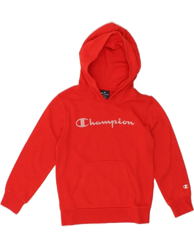 CHAMPION Girls Graphic Hoodie Jumper 7-8 Years Small Red