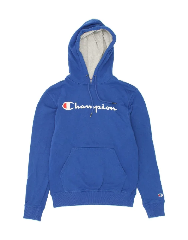 CHAMPION Mens Graphic Hoodie Jumper Small Blue Cotton Hoodie with Neon Bright Vibrant CHAMPION Mens Graphic Hoodie Jumper Small Blue Cotton Hoodie with Neon Bright Vibrant