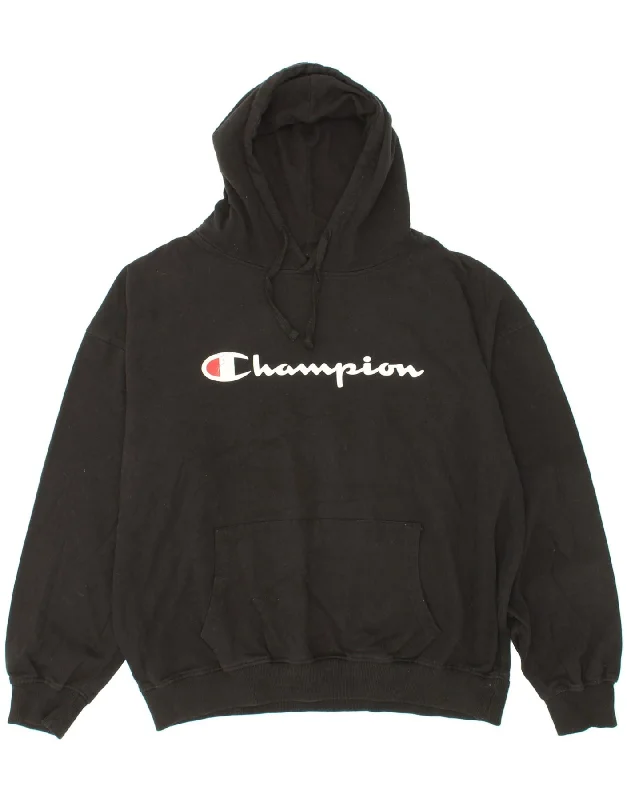 CHAMPION Mens Graphic Hoodie Jumper XL Black Cotton Hoodie with Monochrome Minimalist Simple CHAMPION Mens Graphic Hoodie Jumper XL Black Cotton Hoodie with Monochrome Minimalist Simple