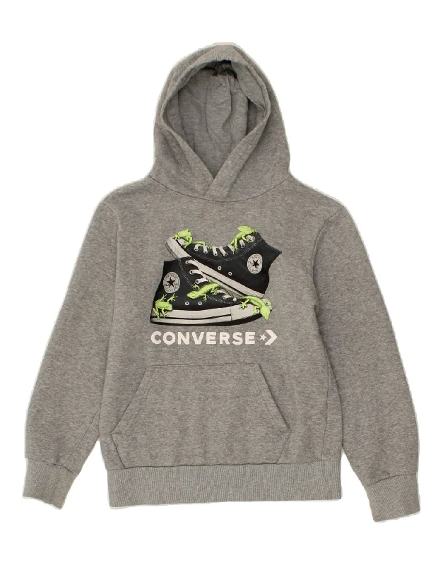 CONVERSE Boys Graphic Hoodie Jumper 10-11 Years Medium Grey Flecked Hoodie with Cropped Fit Short Trendy CONVERSE Boys Graphic Hoodie Jumper 10-11 Years Medium Grey Flecked Hoodie with Cropped Fit Short Trendy