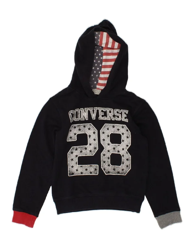 CONVERSE Boys Graphic Hoodie Jumper 9-10 Years Navy Blue Cotton Hoodie with Color Block Contrast Stylish CONVERSE Boys Graphic Hoodie Jumper 9-10 Years Navy Blue Cotton Hoodie with Color Block Contrast Stylish