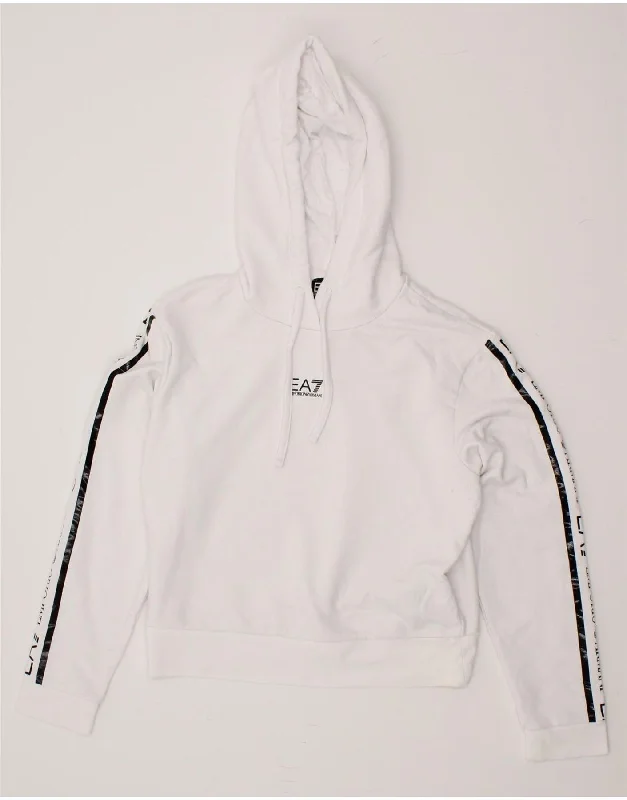 EMPORIO ARMANI Womens Graphic Crop Hoodie Jumper UK 16 Large Grey Hoodie with Exposed Zipper Edgy Industrial EMPORIO ARMANI Womens Graphic Crop Hoodie Jumper UK 16 Large Grey Hoodie with Exposed Zipper Edgy Industrial