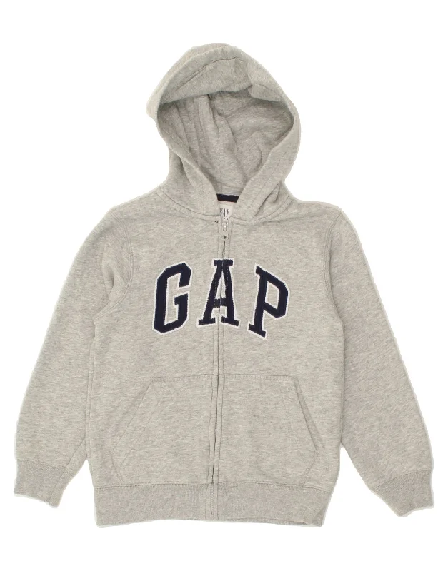 GAP Boys Graphic Zip Hoodie Sweater 6-7 Years Small Grey Cotton