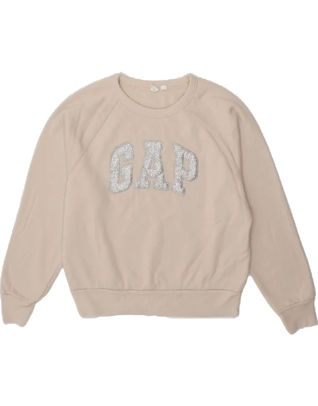 GAP Womens Oversized Graphic Sweatshirt Jumper UK 10 Small Beige Cotton