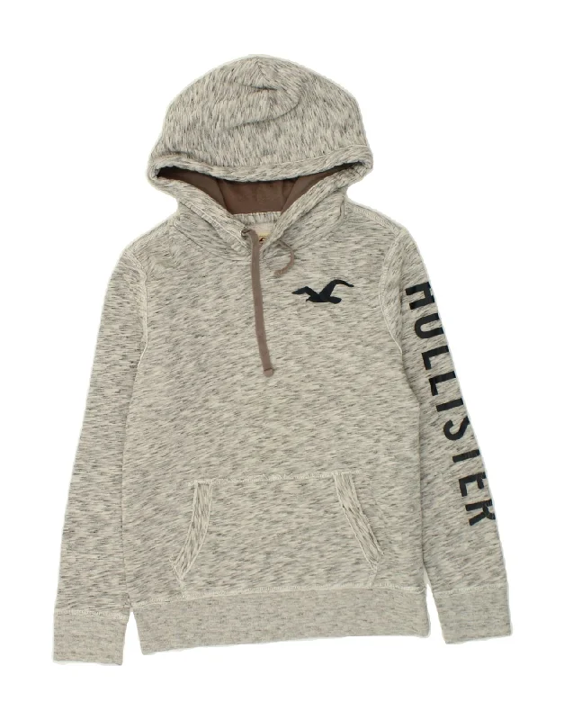 HOLLISTER Mens Graphic Hoodie Jumper XS Grey Flecked Cotton