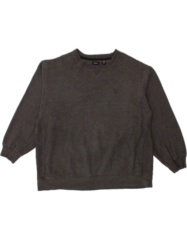 IZOD Mens Sweatshirt Jumper 2XL Grey Cotton Hoodie with Side Slits Relaxed Casual