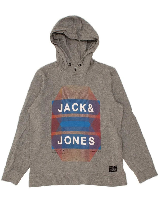 JACK & JONES Mens Graphic Hoodie Jumper Large Grey Cotton Hoodie with Distressed Vintage Worn JACK & JONES Mens Graphic Hoodie Jumper Large Grey Cotton Hoodie with Distressed Vintage Worn