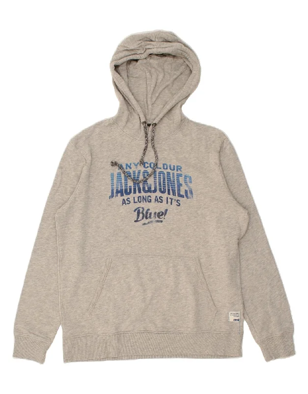 JACK & JONES Mens Graphic Hoodie Jumper XL Grey Cotton Hoodie with Frayed Bohemian Relaxed JACK & JONES Mens Graphic Hoodie Jumper XL Grey Cotton Hoodie with Frayed Bohemian Relaxed