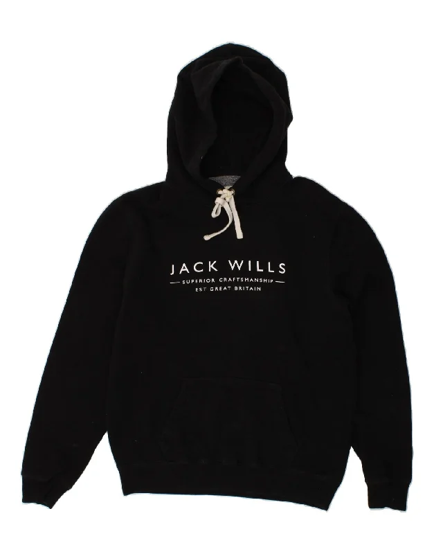JACK WILLS Mens Graphic Hoodie Jumper Medium Black Cotton Hoodie with Drawcord Adjustable Secure JACK WILLS Mens Graphic Hoodie Jumper Medium Black Cotton Hoodie with Drawcord Adjustable Secure