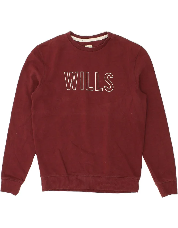 JACK WILLS Mens Graphic Sweatshirt Jumper Medium Burgundy Cotton