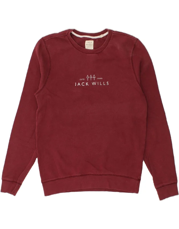 JACK WILLS Mens Graphic Sweatshirt Jumper Medium Burgundy Cotton