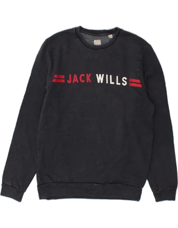 JACK WILLS Mens Graphic Sweatshirt Jumper Medium Navy Blue Cotton Hoodie with Zipper Versatile Modern JACK WILLS Mens Graphic Sweatshirt Jumper Medium Navy Blue Cotton Hoodie with Zipper Versatile Modern